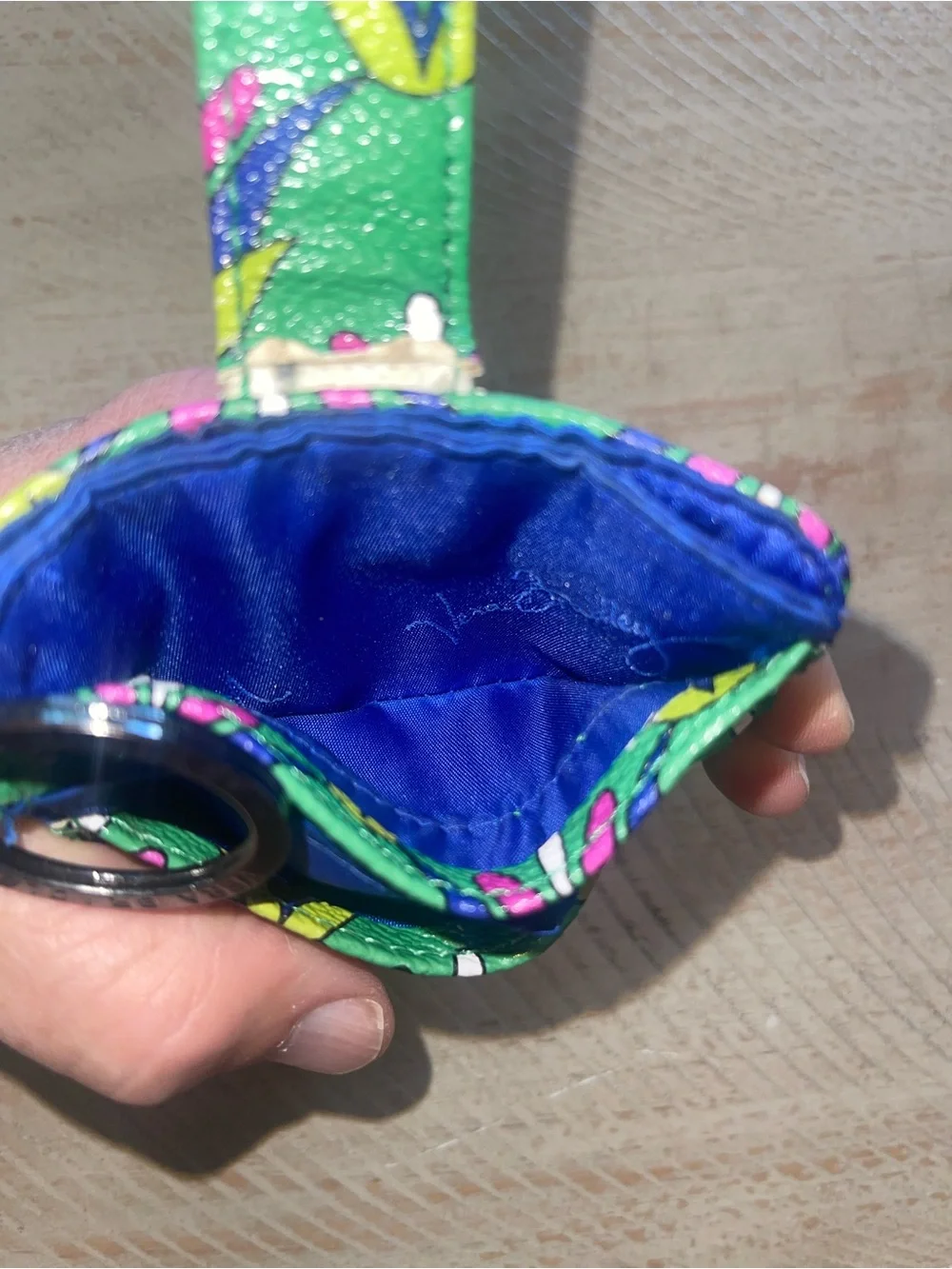 Vera Bradley Green Floral Card Holder Key Ring with Navy Accents - Picture 6 of 7